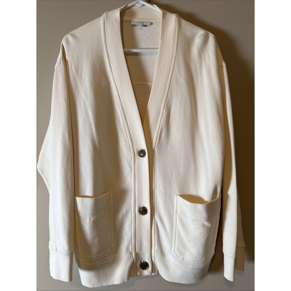 Vince Women's Size Medium Cream French Terry Cardigan EUC Preppy Comfy‎ NWT $245